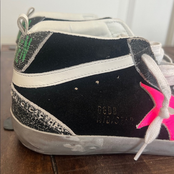 Golden Goose Mid Star Sneakers Black Suede Pink Star Metallic Women's Size 36 - Picture 9 of 9